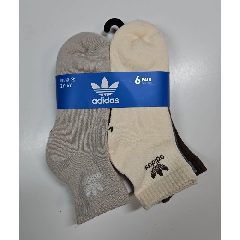 Adidas Originals Trefoil Quarter Socks 6 Pack Neutral Tones Youth Medium New